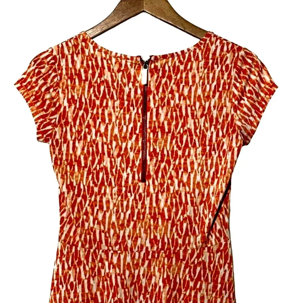 Michael Kors Dress Womens XS Orange & White Patterned Cap Sleeve